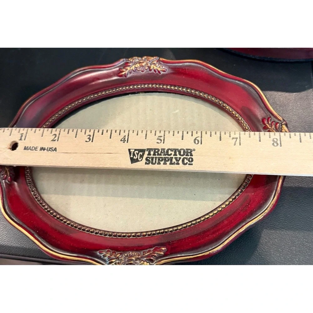 Oval 4x6 Picture Frames Burgundy Red Gold Victorian Scroll 2 Piece Set Ornate